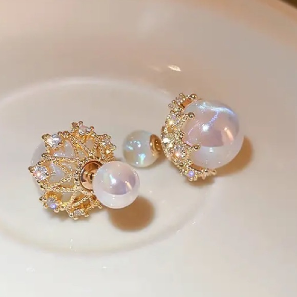 Pearl Double Band Earrings - Picture 2 of 4
